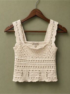 Francesca’s Cream Crochet Knit Tank Top | XS | NWT | Boho Summer Sweater Vest